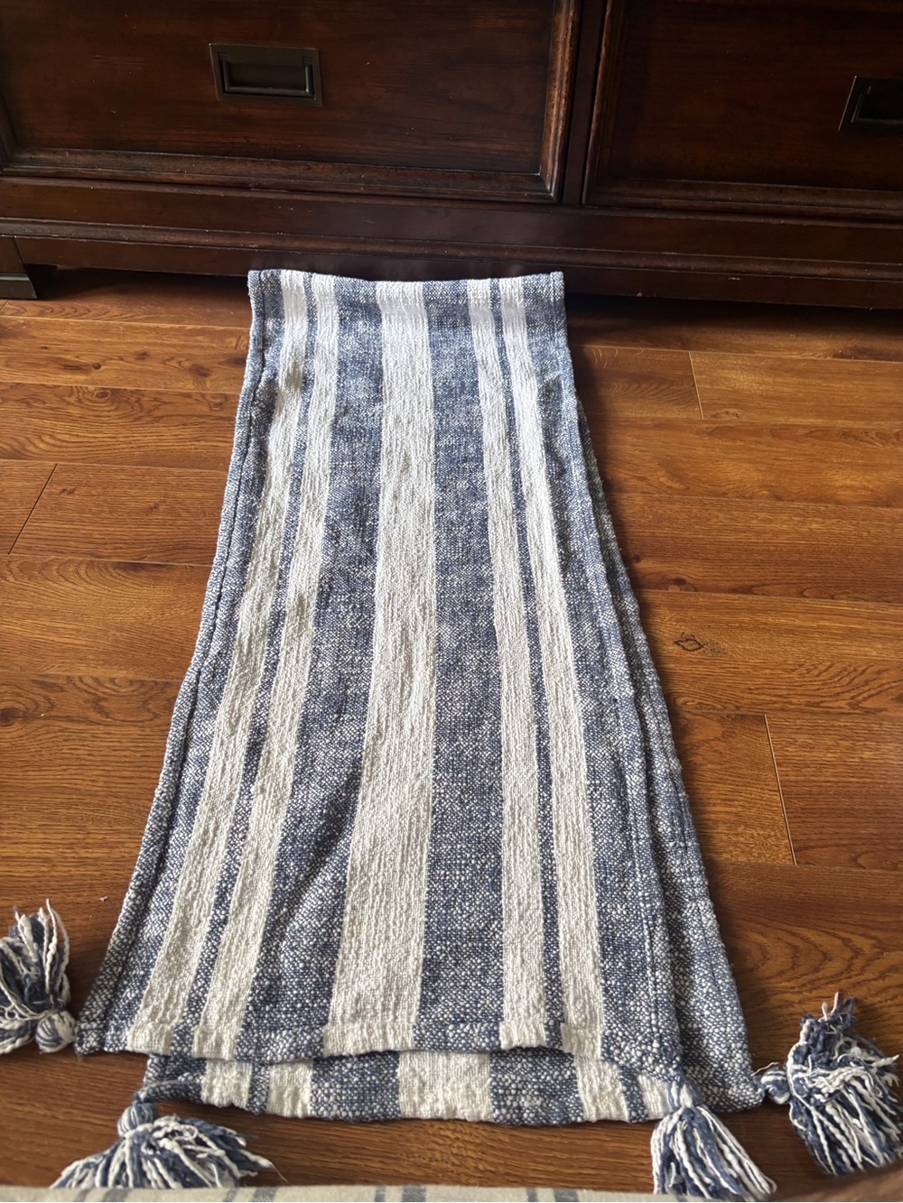 blue and white stripe table runner